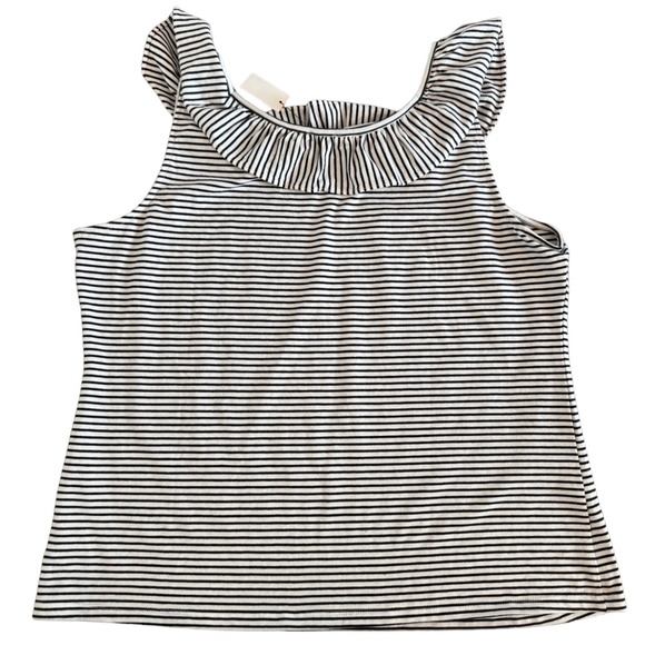 NWT Talbots Striped Tank Top Black and White Ruffled Petite New - Picture 2 of 5